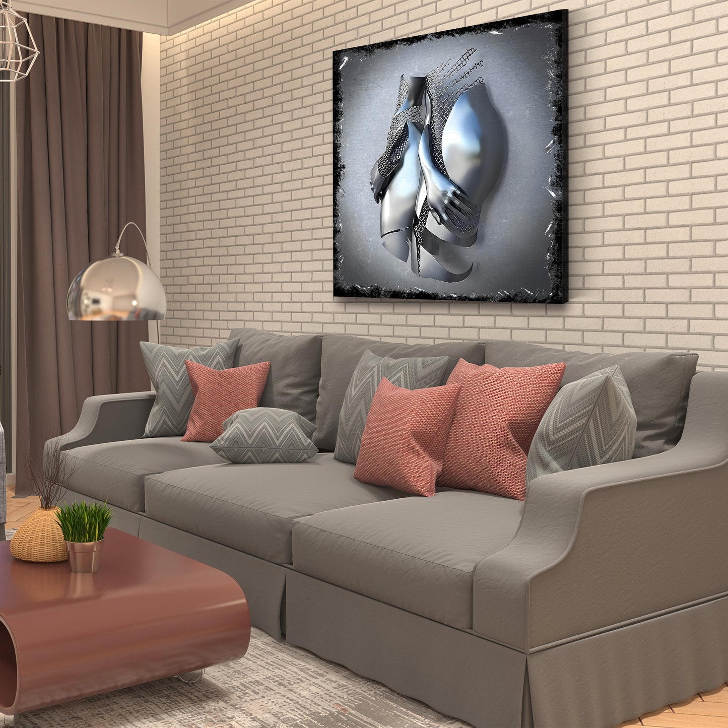 Quadro moderno figura astratta stile metallo 2 corpi wall art