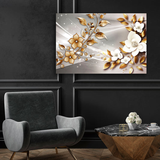 Quadro moderno fiori gold style