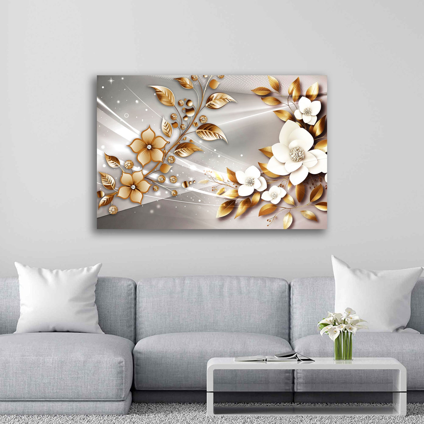Quadro moderno fiori gold style