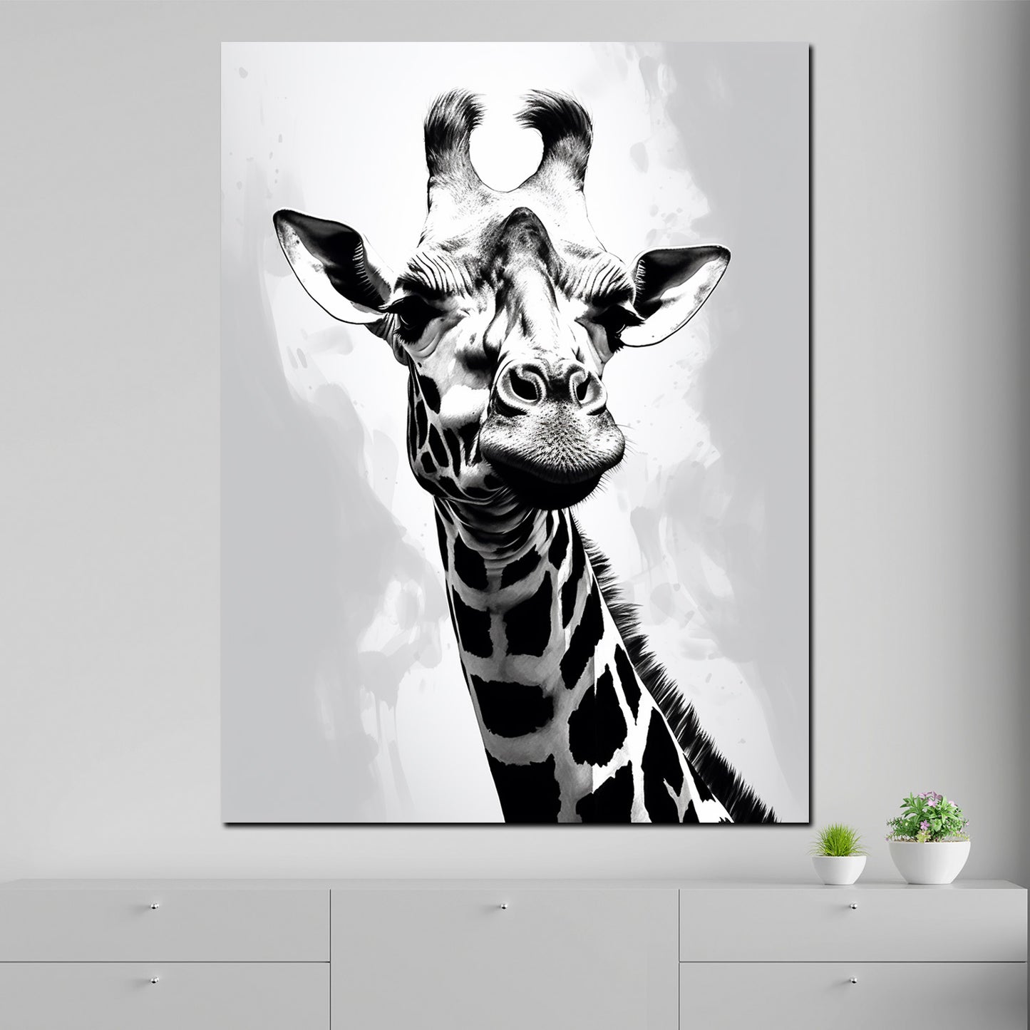 Quadro moderno giraffa astratta bianco nero