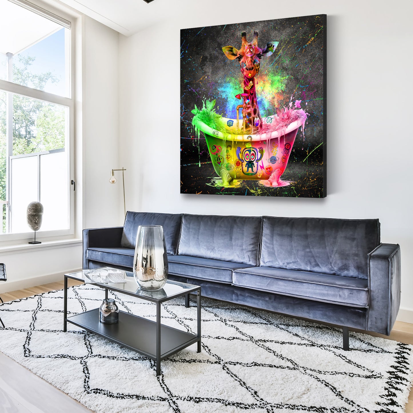 Quadro moderno giraffa in vasca Graffiti Pop Art Style