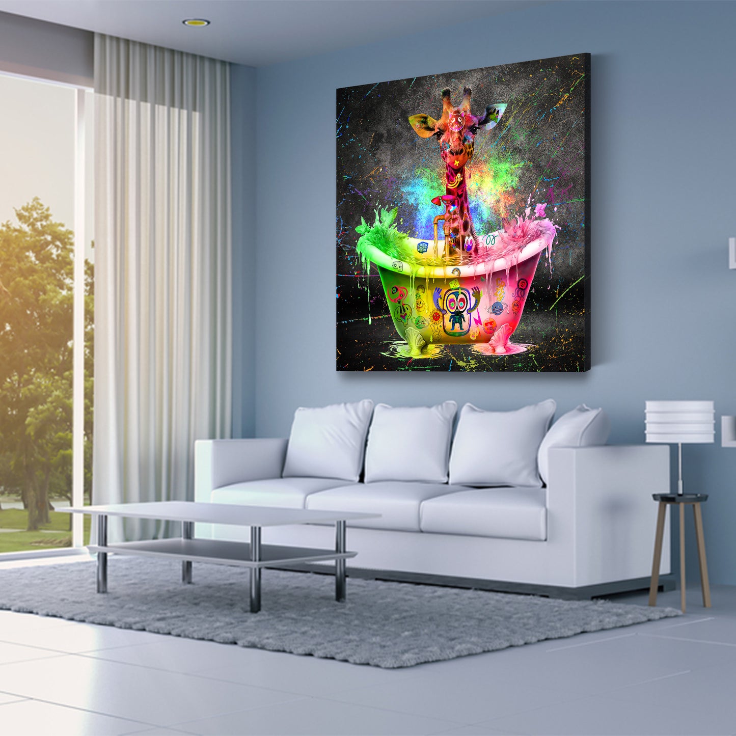 Quadro moderno giraffa in vasca Graffiti Pop Art Style