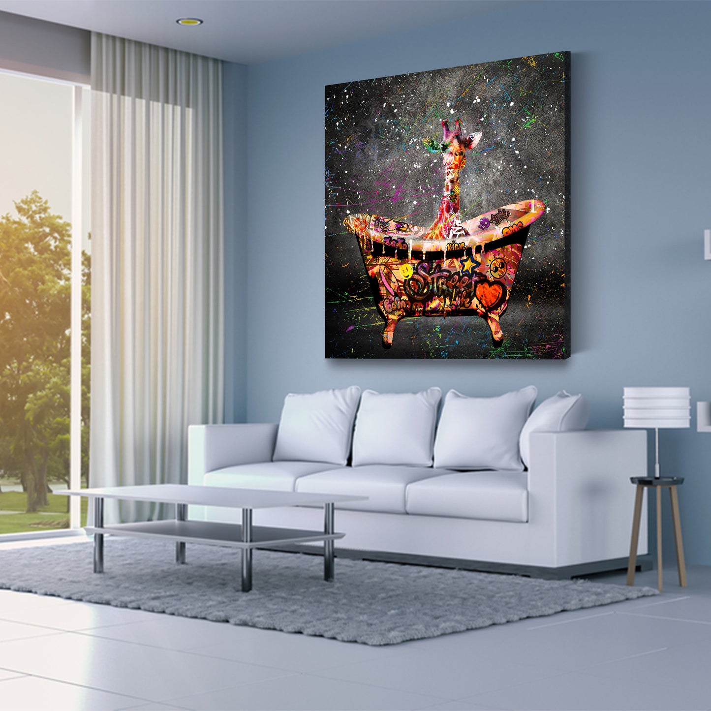 Quadro moderno giraffa in vasca Graffiti Street Art Style