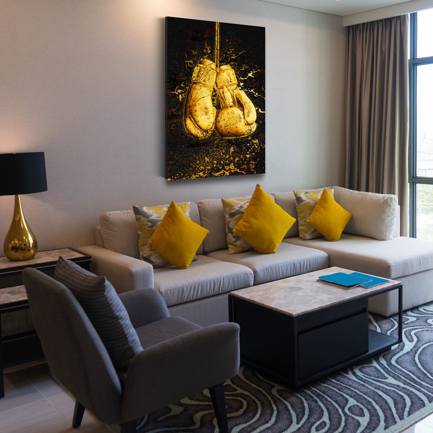 Quadro moderno guantoni da boxe Abstract Gold Style