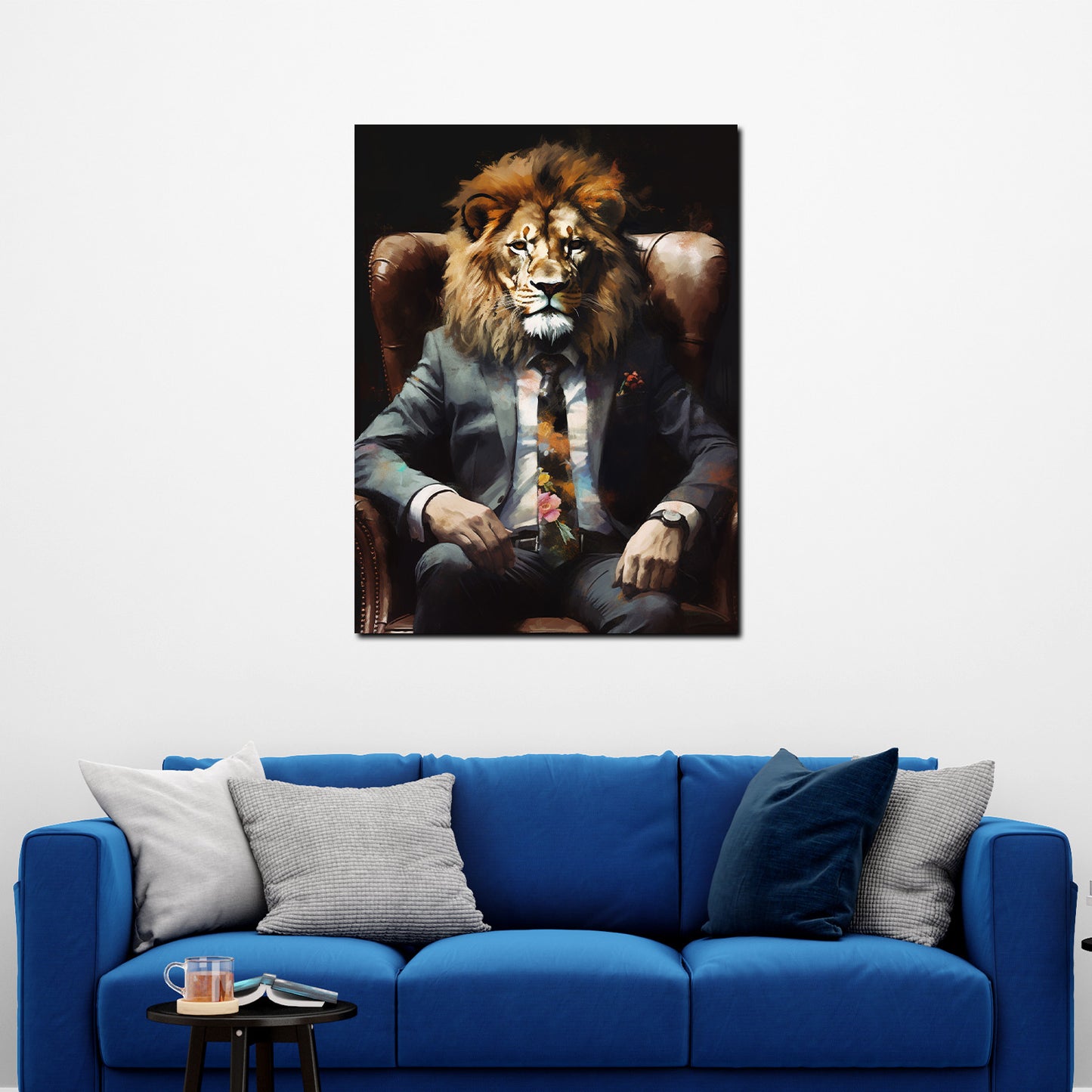 Quadro moderno leone pop art in poltrona