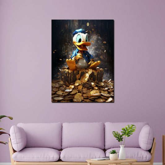 Quadro moderno little duck con monete d'oro papera