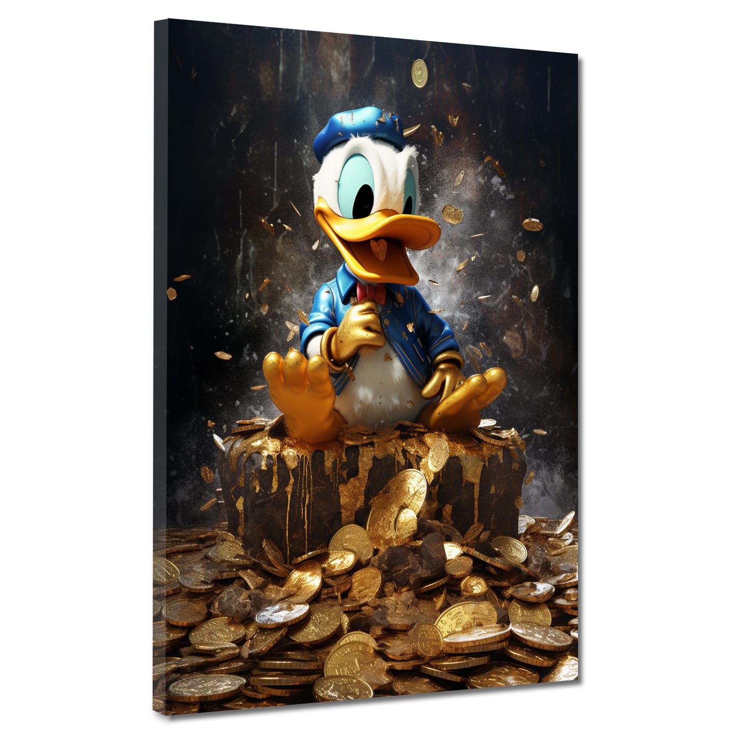 Quadro moderno little duck con monete d'oro papera