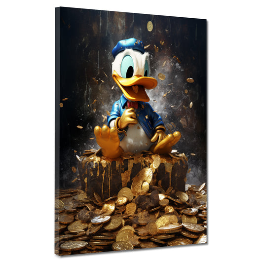 Quadro moderno little duck con monete d'oro papera
