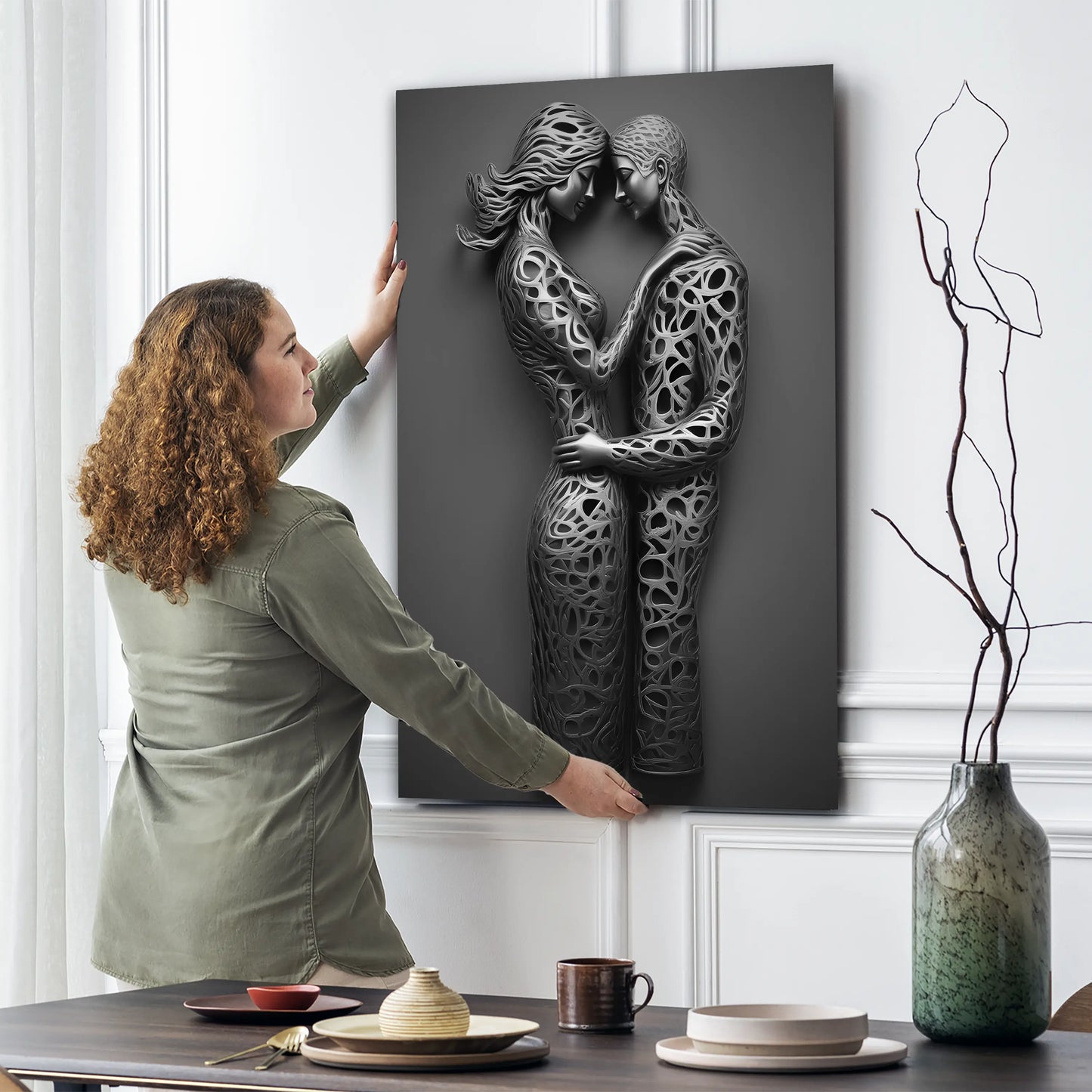 Quadro moderno love figure stile metallo