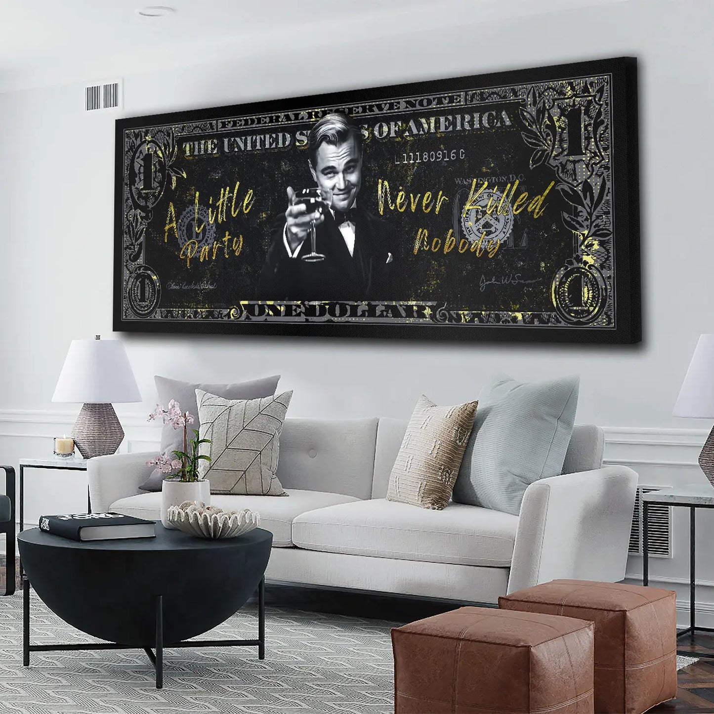 Quadro stampa su tela moderno motivazionale Dollaro Citazioni Little Party Leonardo