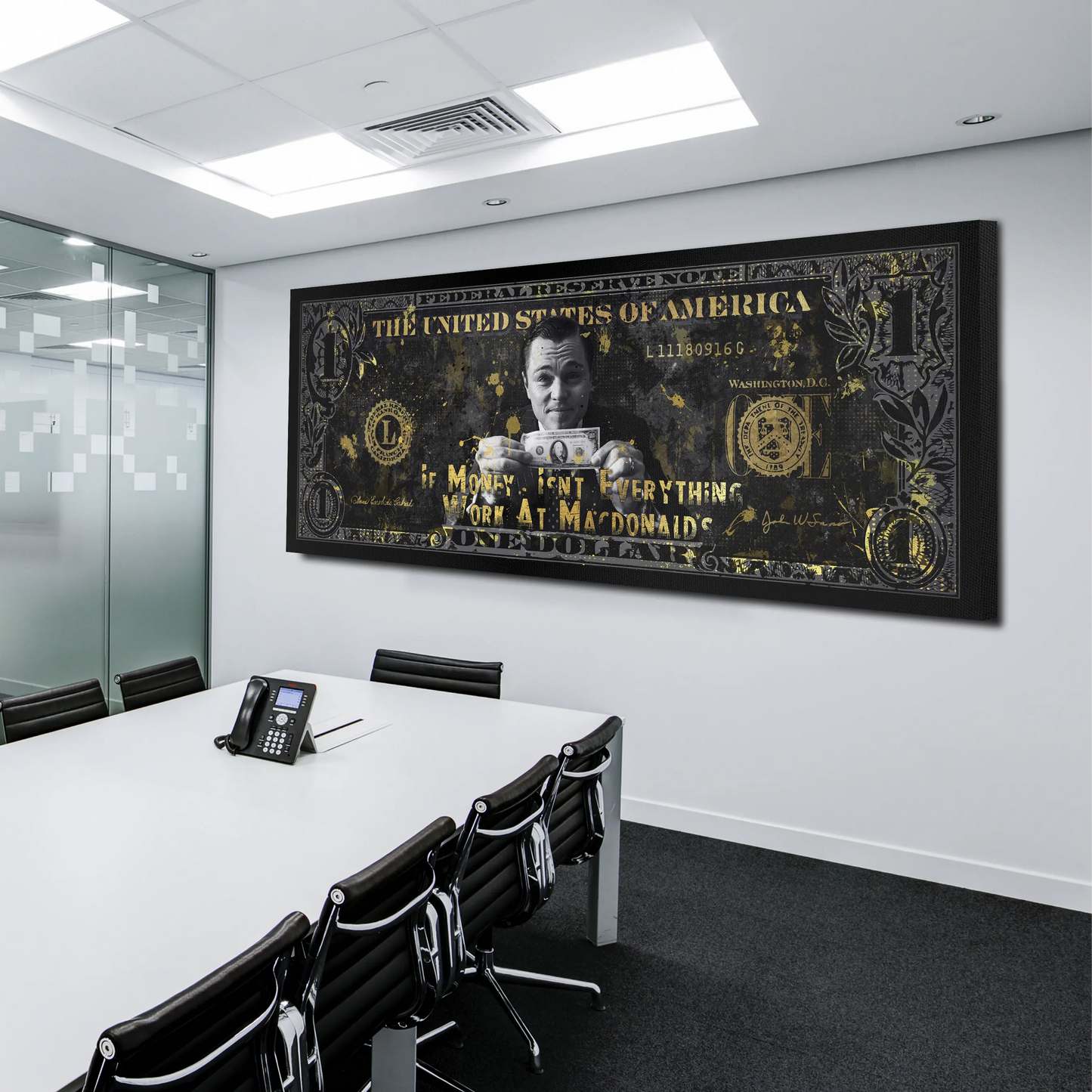 Quadro stampa su tela moderno motivazionale Dollaro Citazioni Money, Leonardo