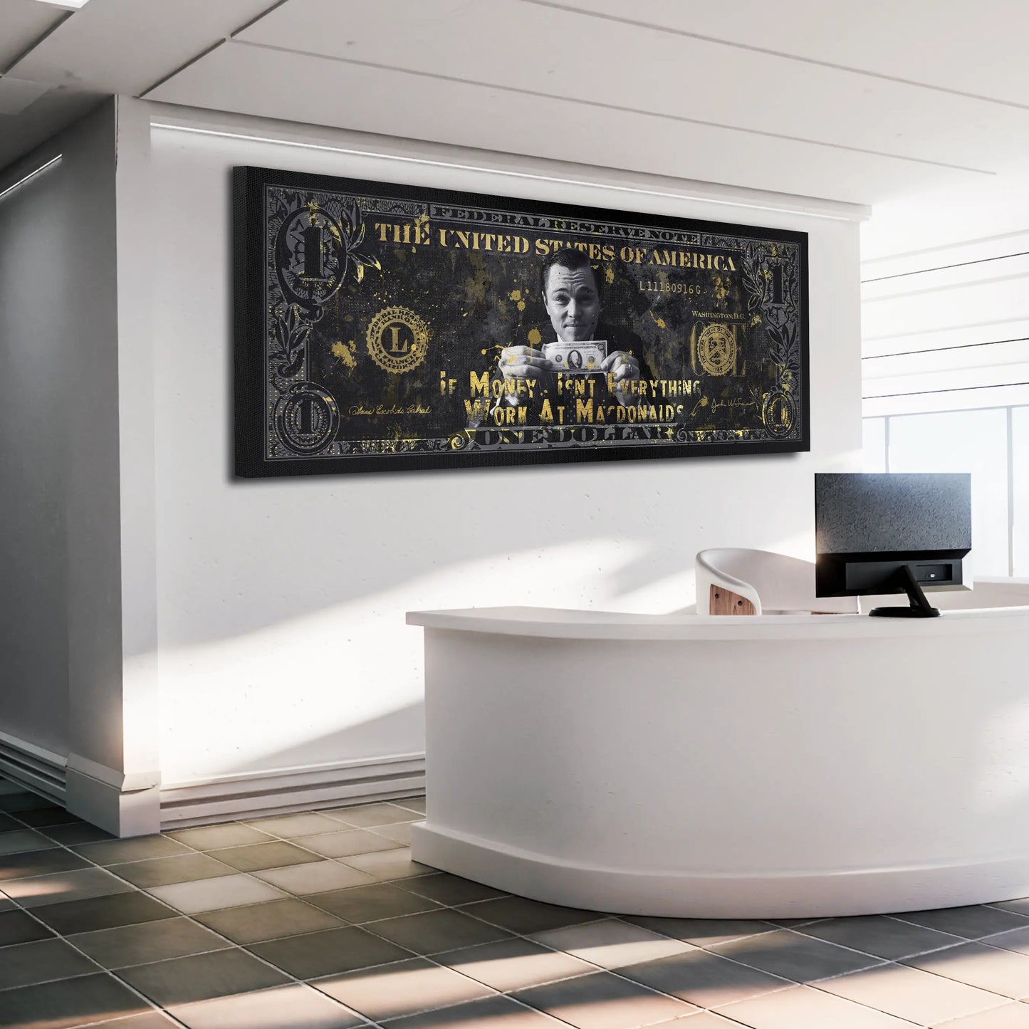 Quadro stampa su tela moderno motivazionale Dollaro Citazioni Money, Leonardo