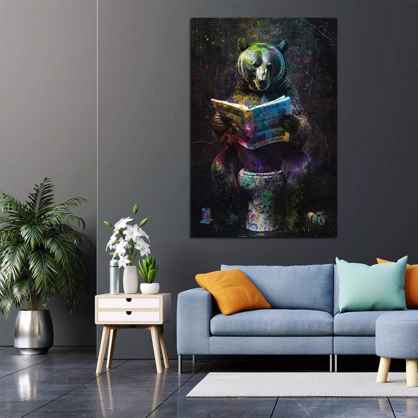 Quadro moderno orso pop art con giornale