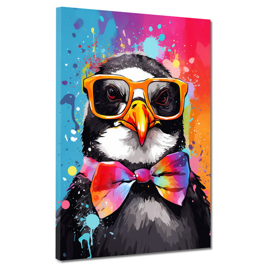 Quadro moderno pinguino cool con occhiali da sole e papillon Pop Art