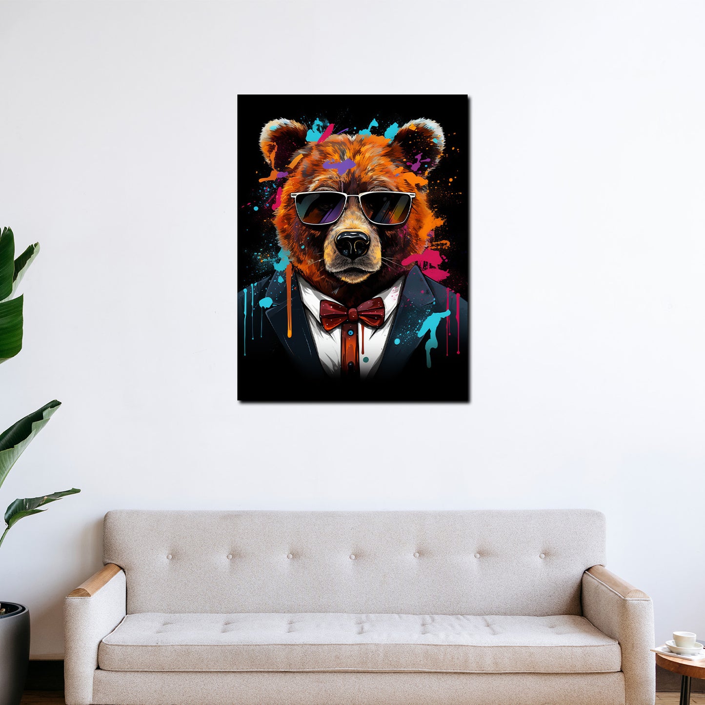 Quadro moderno pop art orso frontale in abito