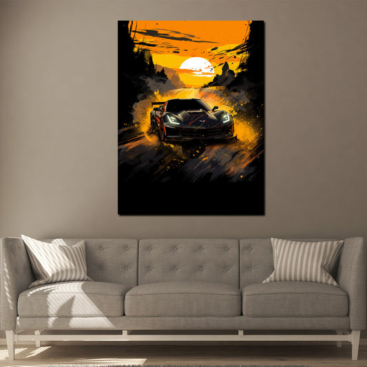 Quadro moderno street art Auto sportiva al tramonto