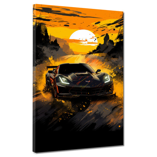 Quadro moderno street art Auto sportiva al tramonto