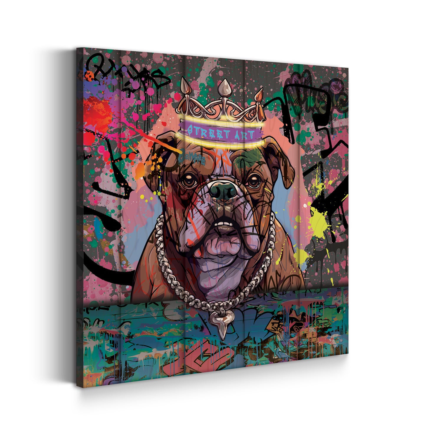 Quadro moderno street art Bulldog con corona graffiti