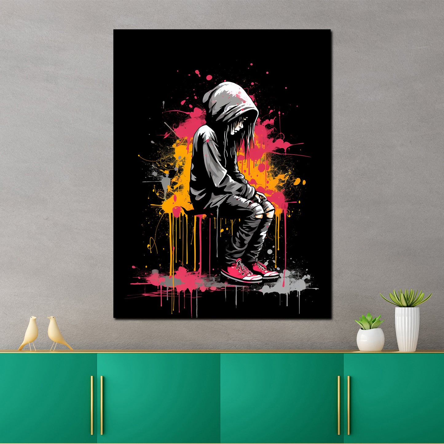 Quadro moderno street art astratto ragazza black style