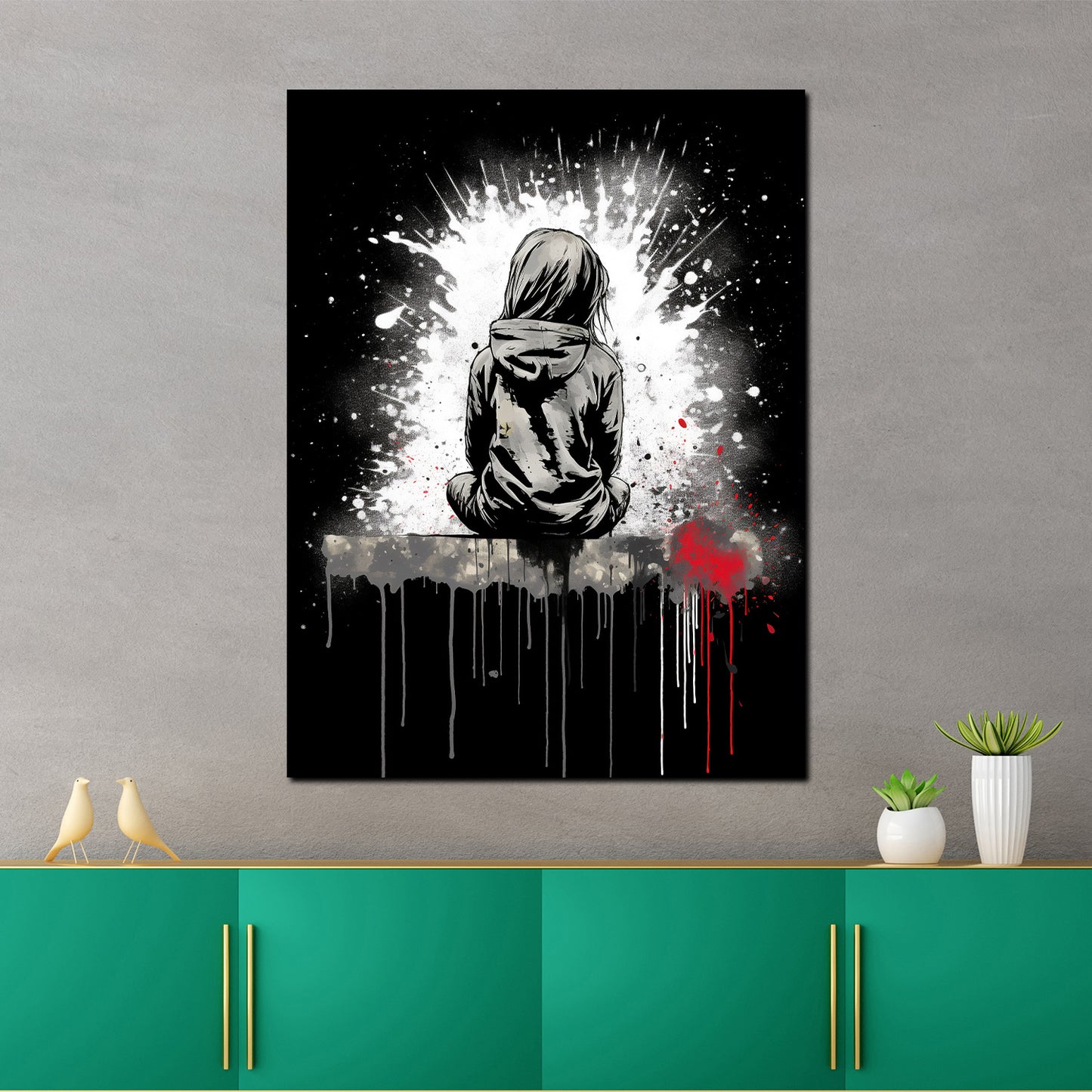 Quadro moderno street art astratto ragazza seduta black style