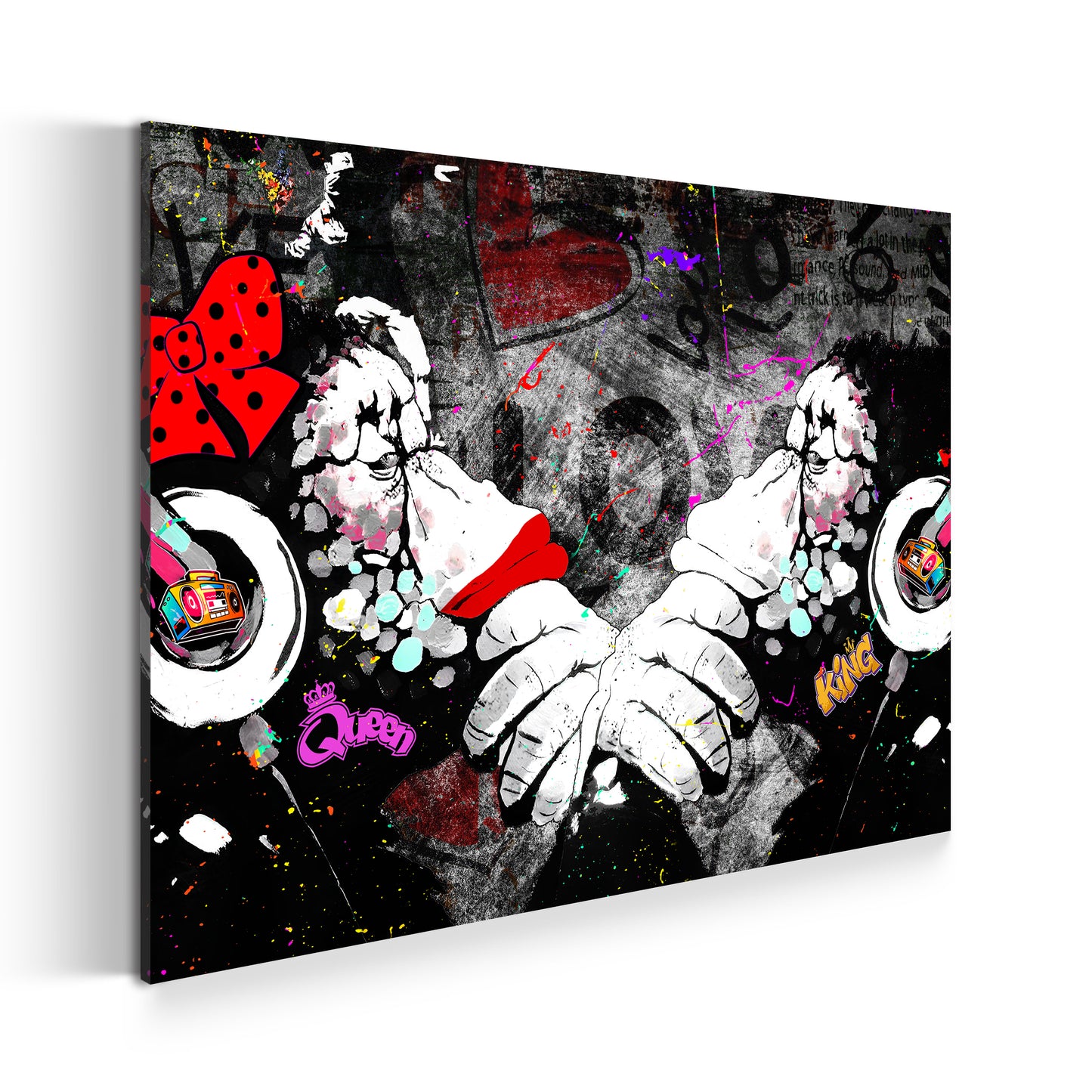 Quadro moderno street art scimmia coppia donna pop art