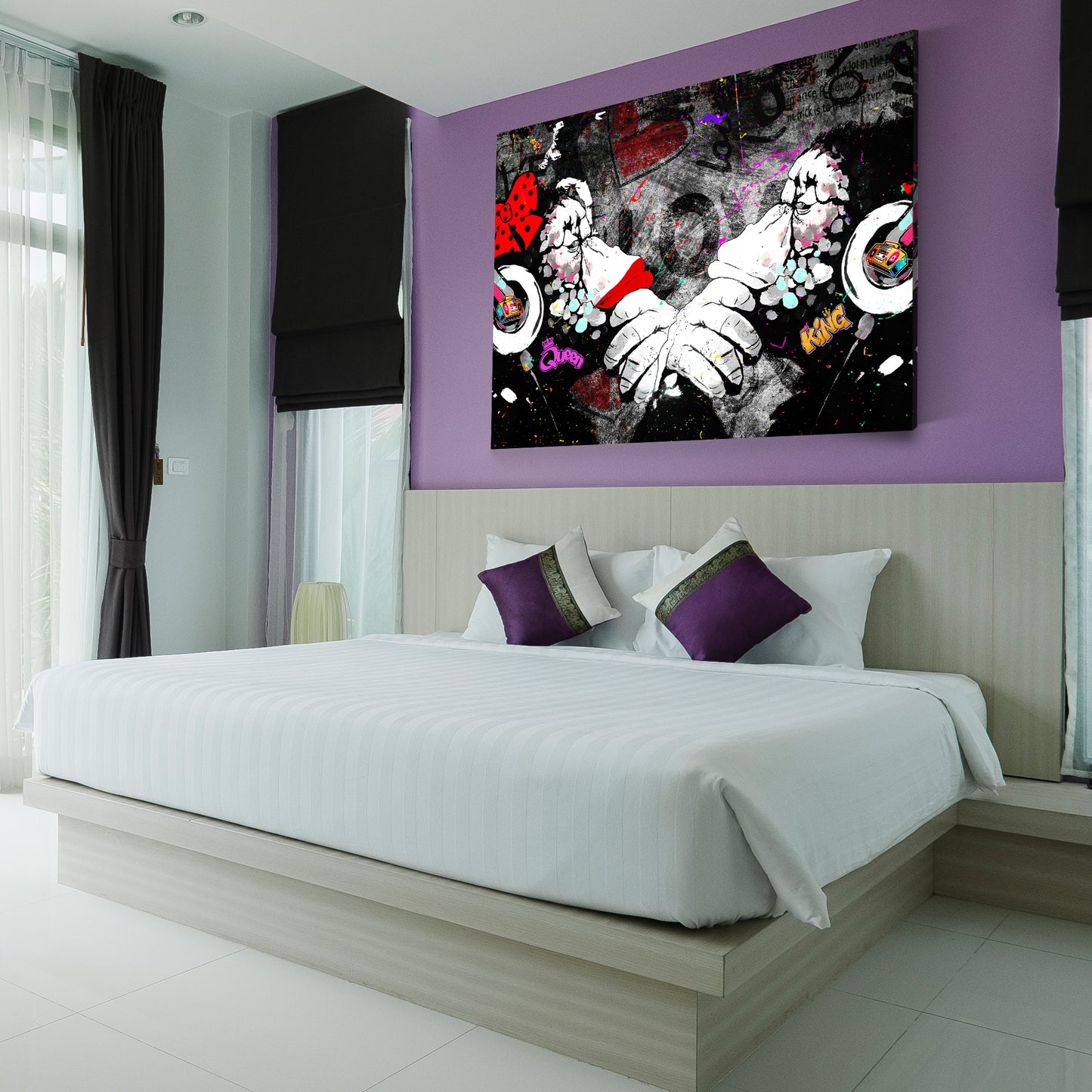 Quadro moderno street art scimmia coppia donna pop art