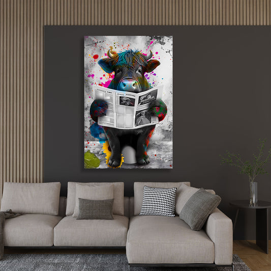 Quadro moderno toro street art che legge il giornale
