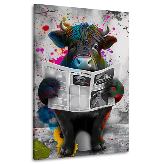 Quadro moderno toro street art che legge il giornale