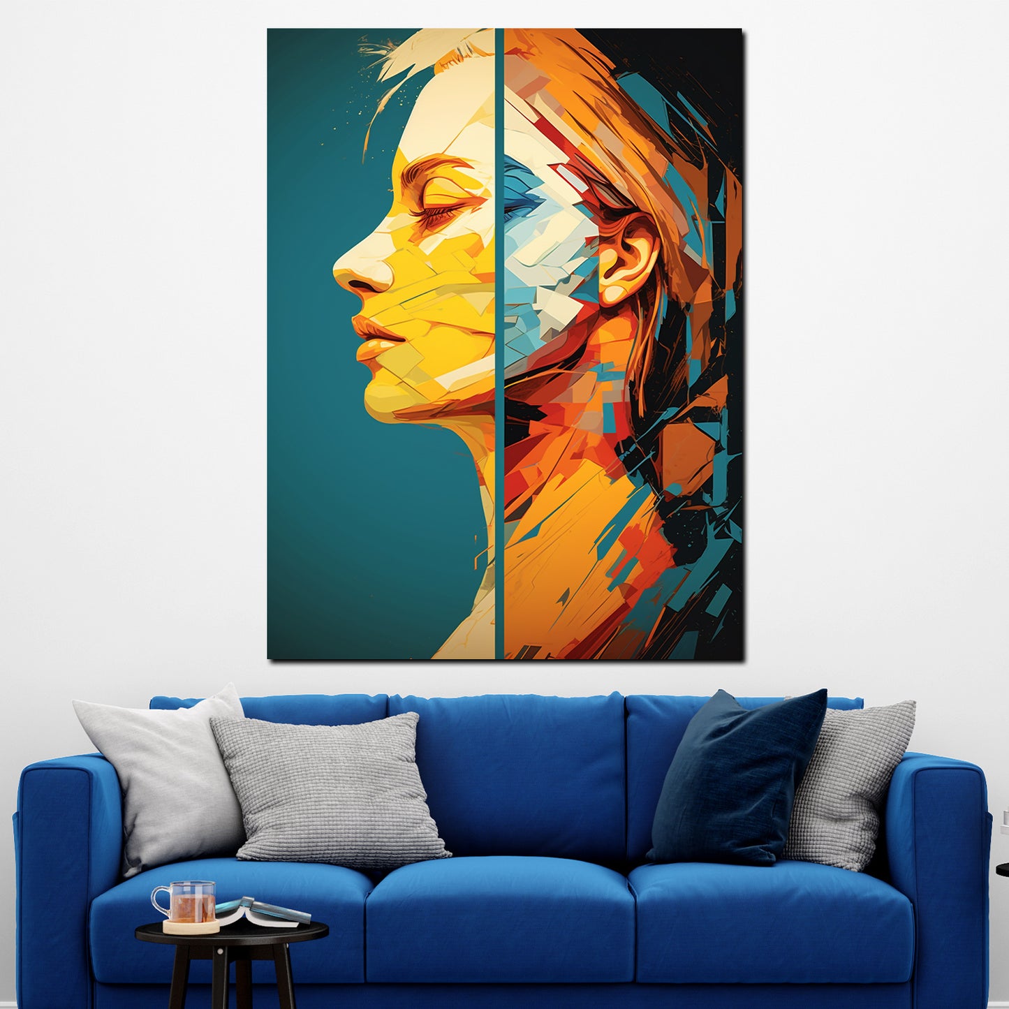 Quadro moderno volto astratto donna doppia spaccatura