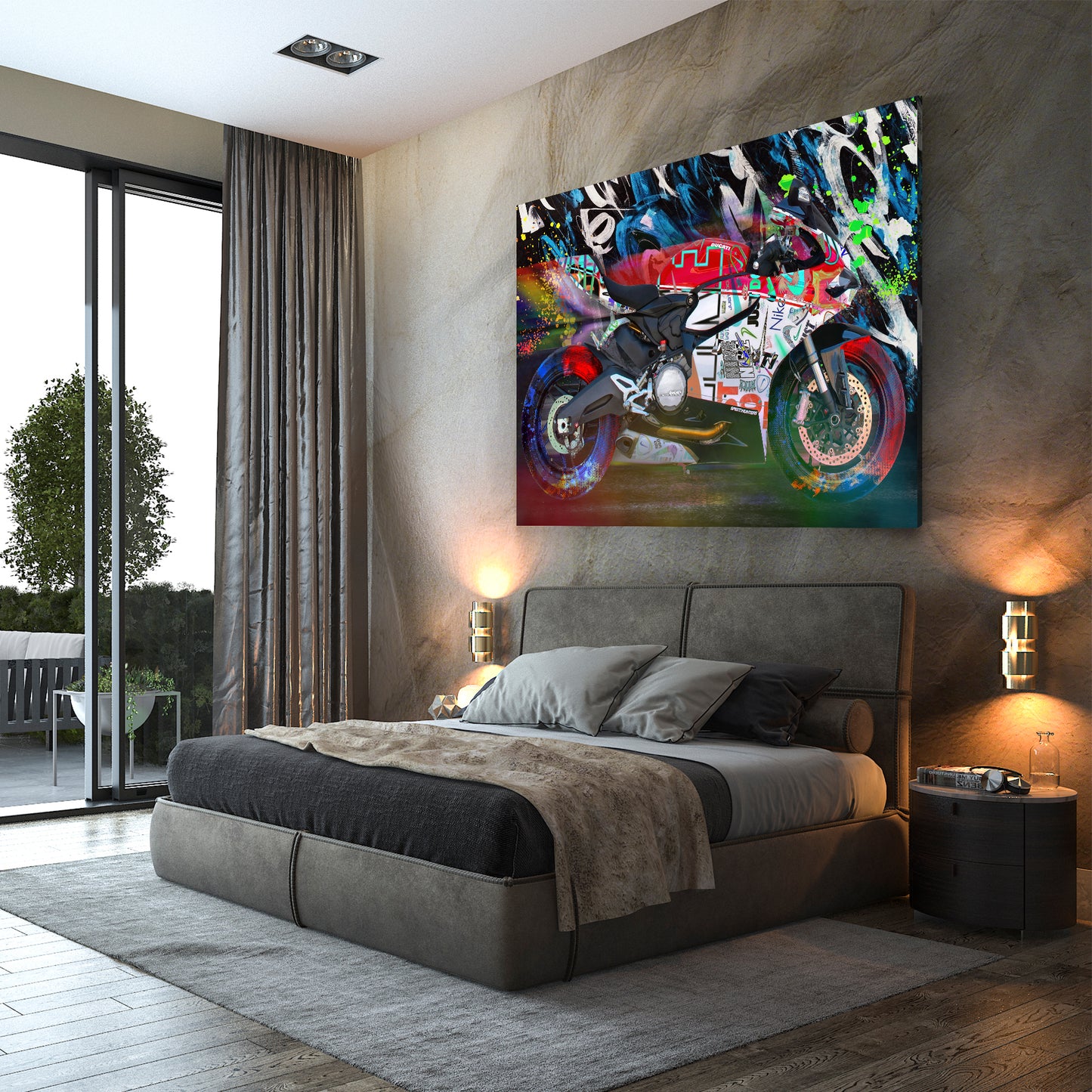 Quadro moderno moto rossa e bianca stile graffiti