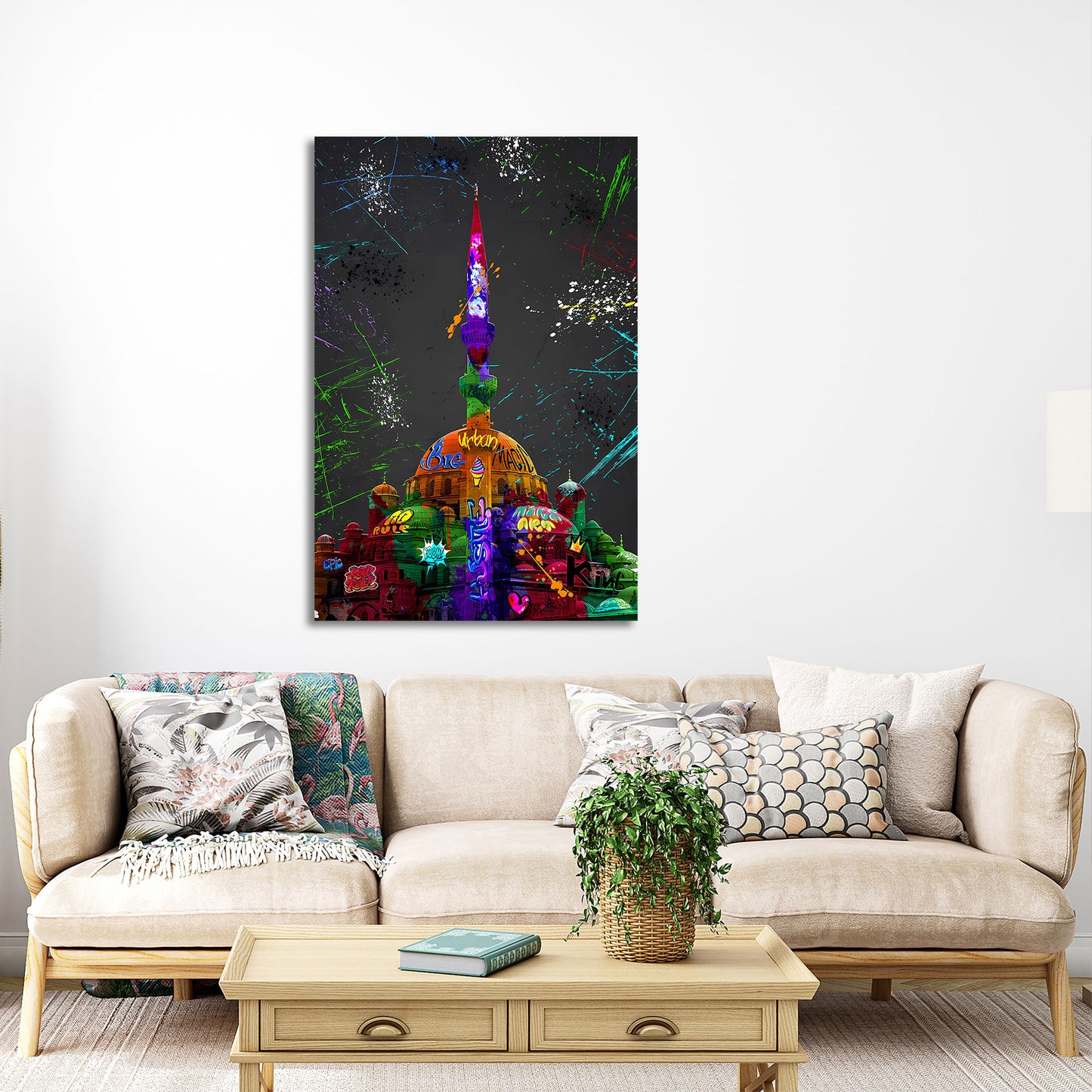 Quadro moschea colorata con graffiti arte urbana