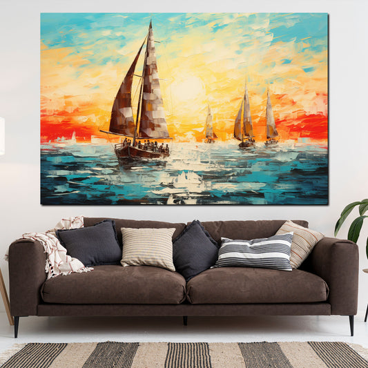 Quadro navi a vela nel tramonto