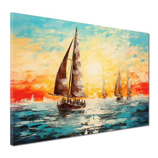 Quadro navi a vela nel tramonto