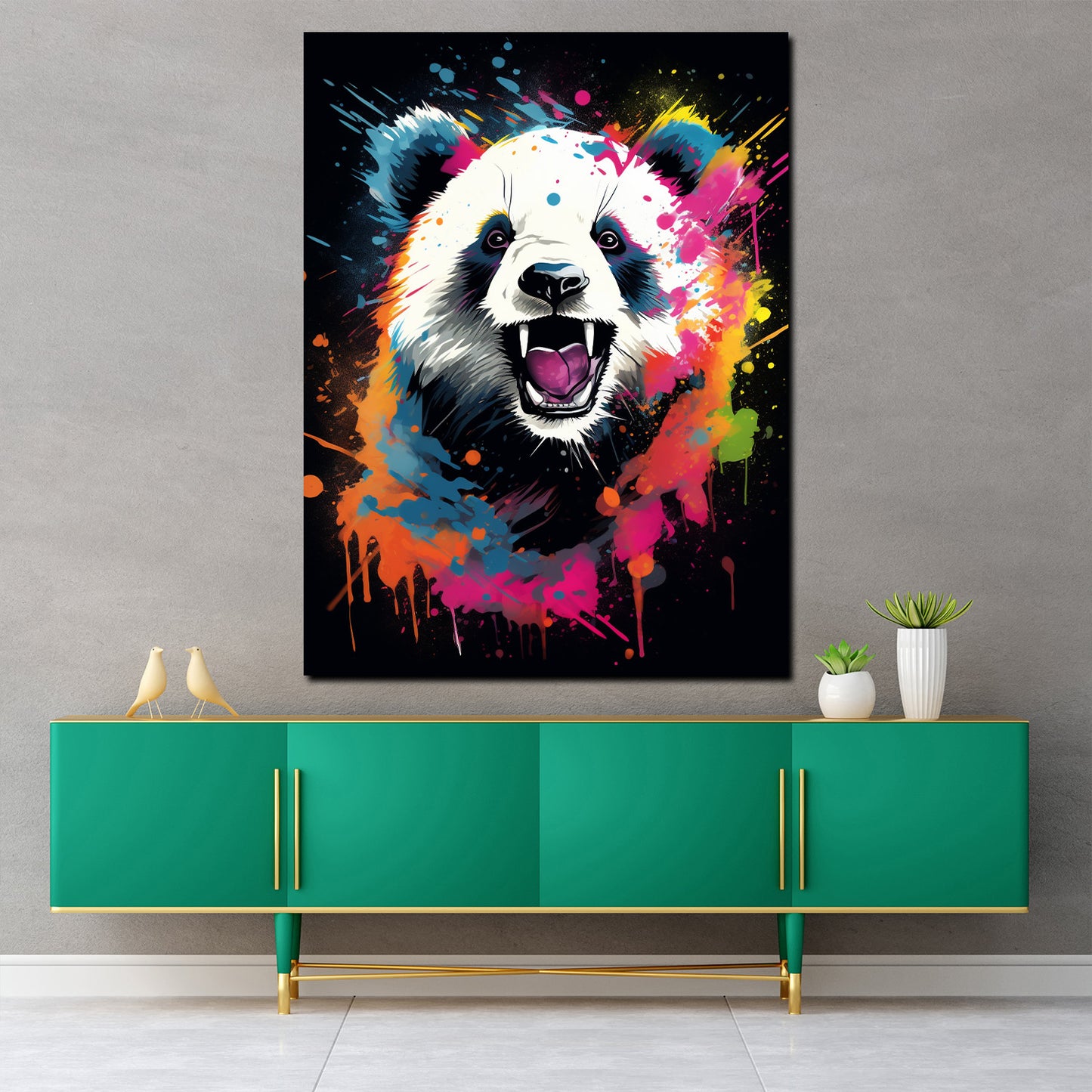 Quadro panda pop art splatter astratto