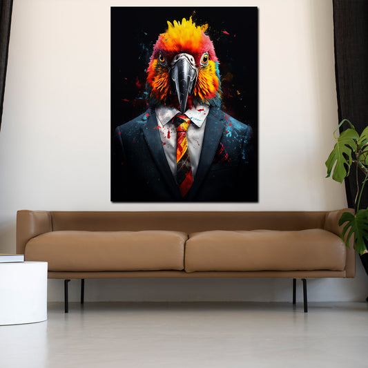 Quadro pappagallo in abito blu Pop Art Splash