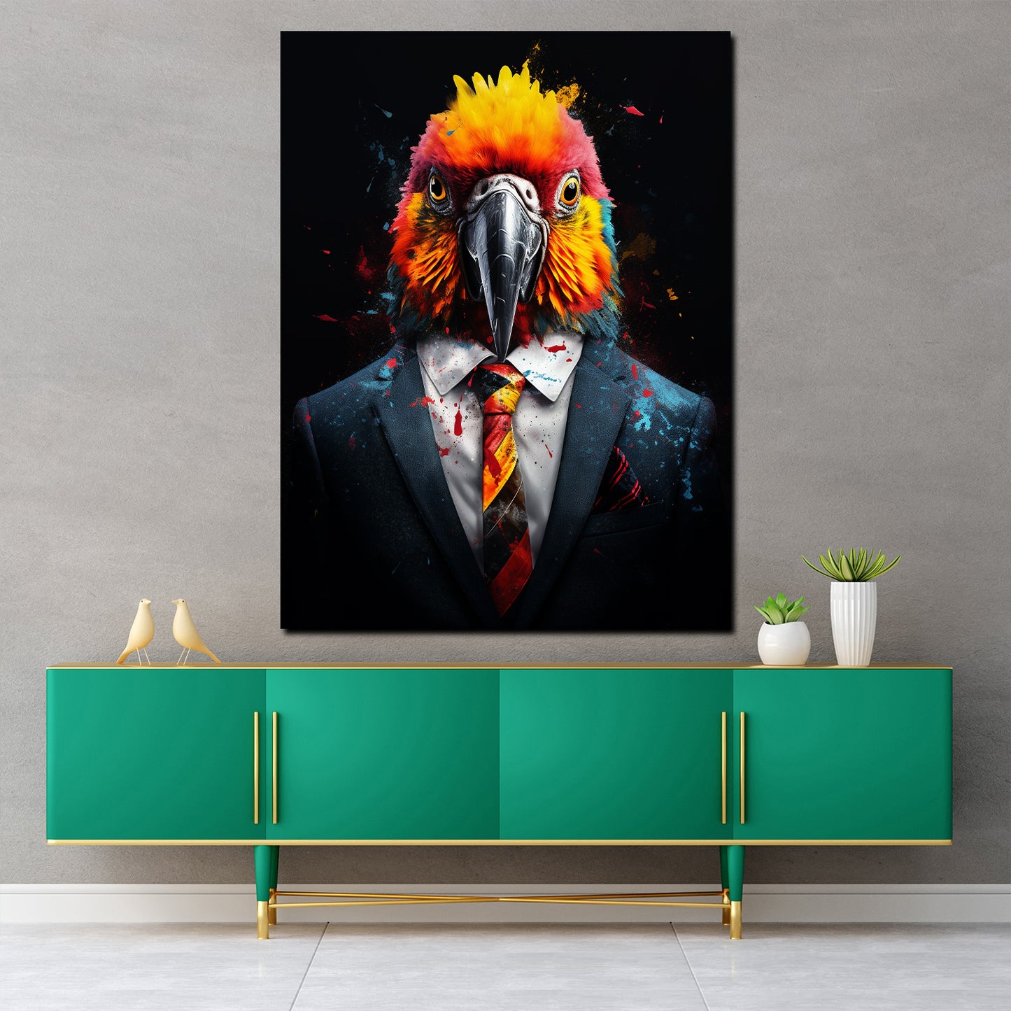 Quadro pappagallo in abito blu Pop Art Splash