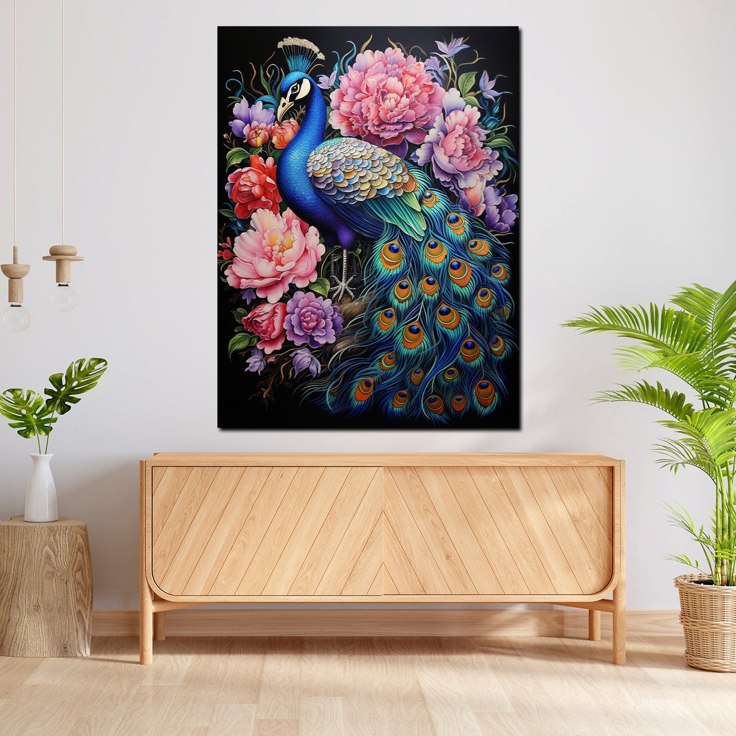 Quadro pavone bellissimo con fiori