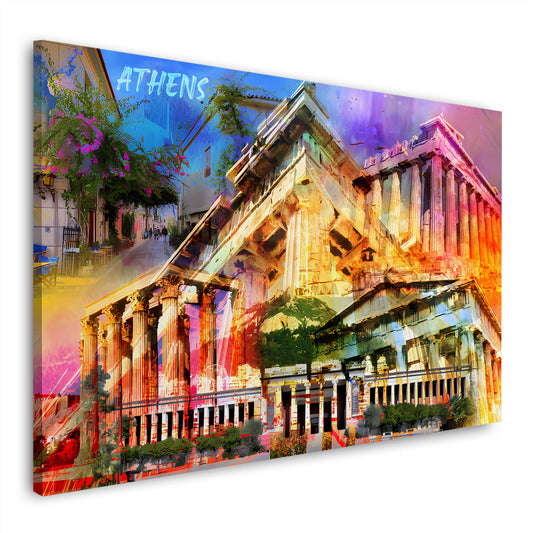 Quadro pop art Atene città templi antichi architettura colorato moderno