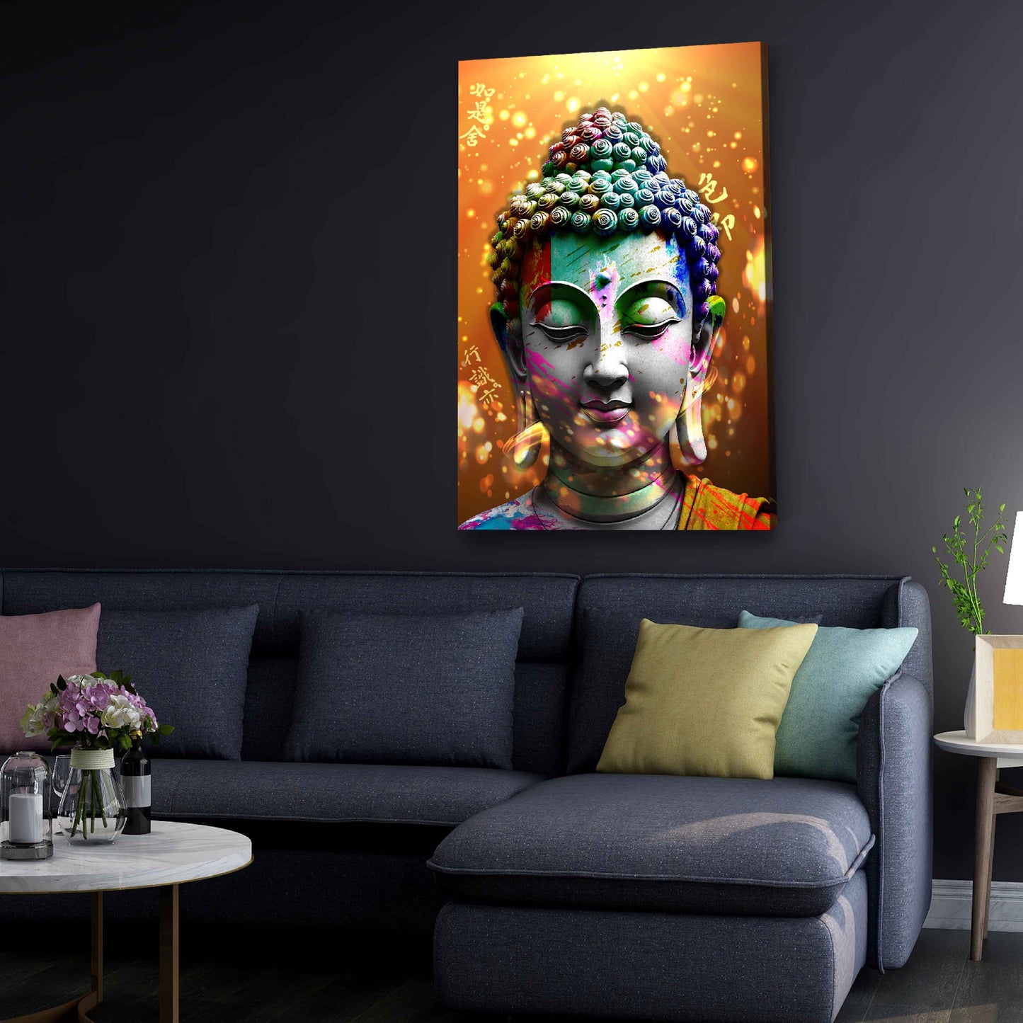 Quadro pop art buddha illuminazione colori armonia spiritualità