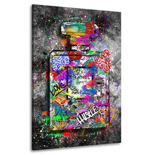 Quadro pop art graffiti street art bottiglia profumo lusso hustle colorato