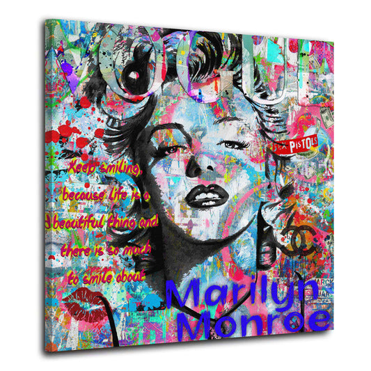 Quadro pop art marilyn ritratto frase colorato street art moderno