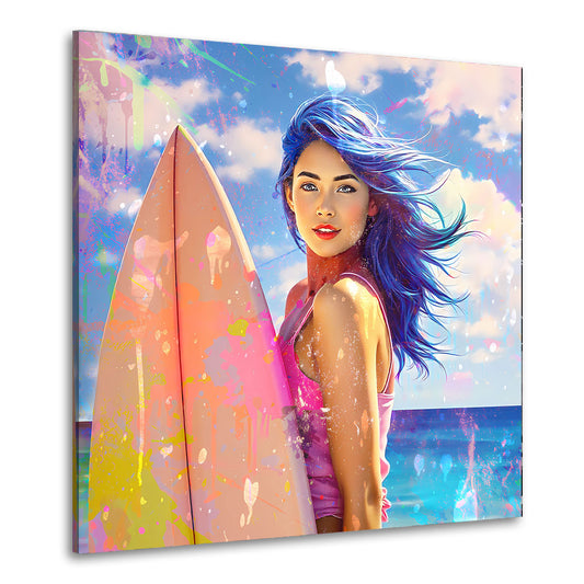 Quadro ragazza surfista al mare