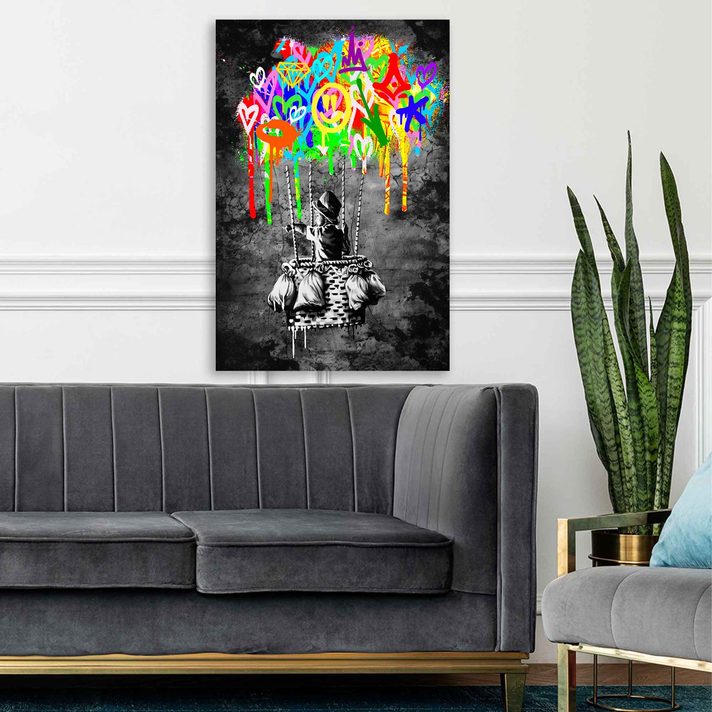 Quadro ragazzo in mongolfiera street art