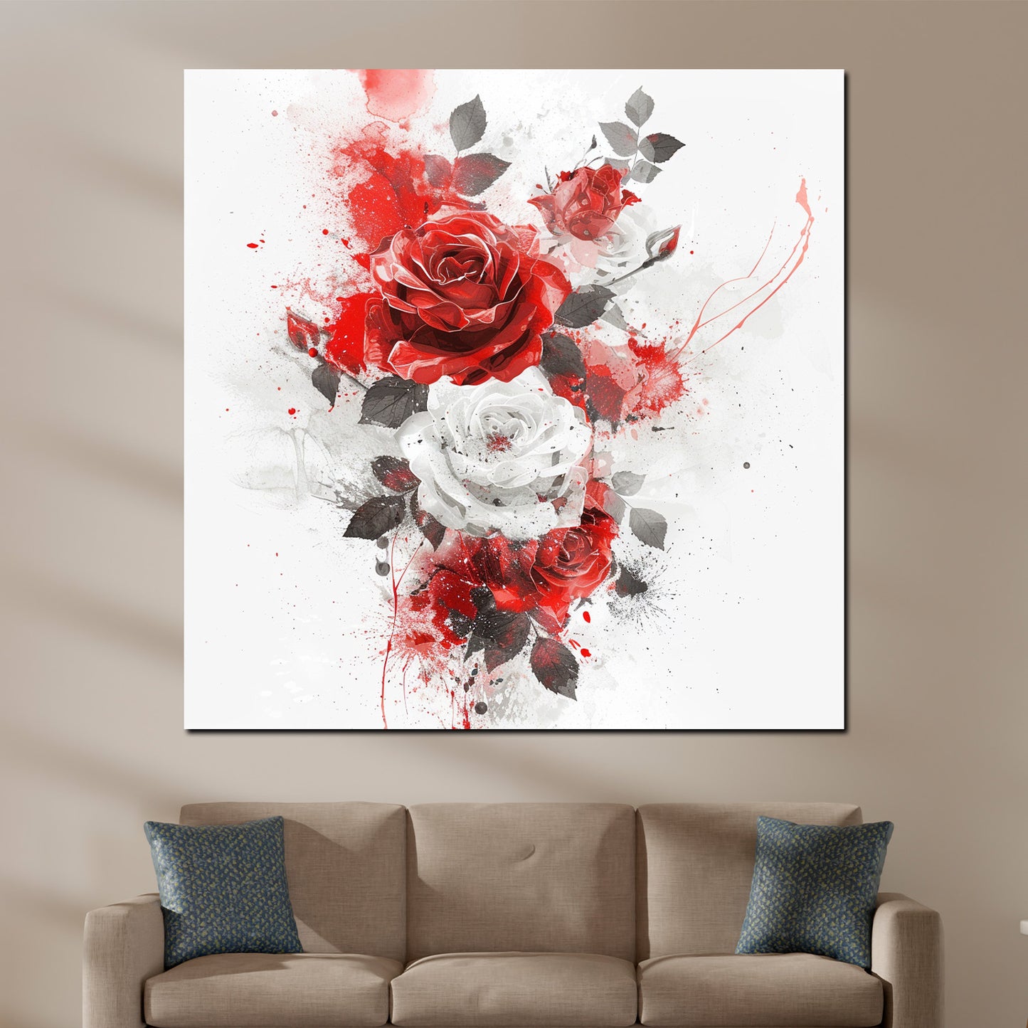 Quadro rose rosse e bianche in arte astratta moderna