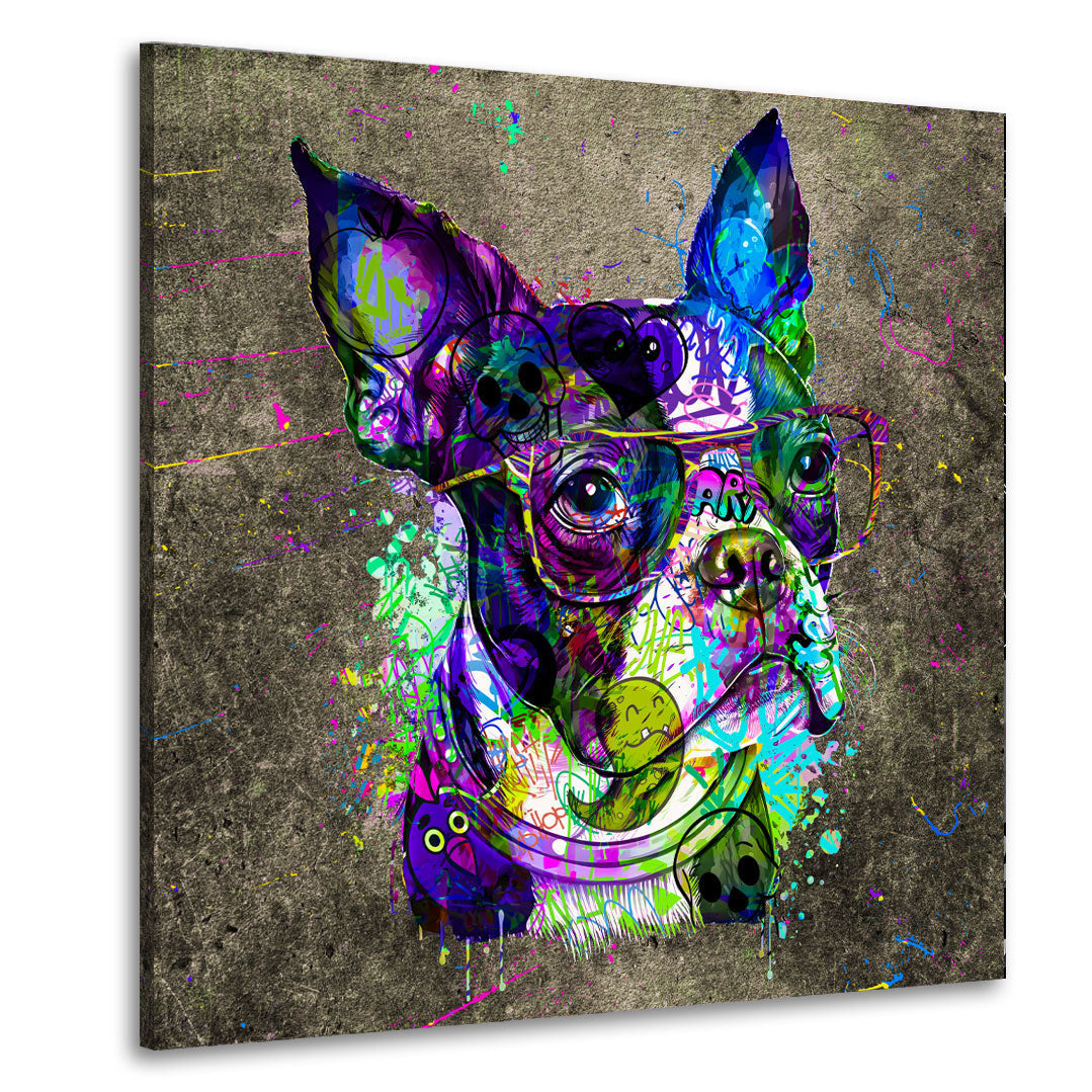 Quadro stampa su tela Graffiti Pop Art Bulldog Francese Abstract Style