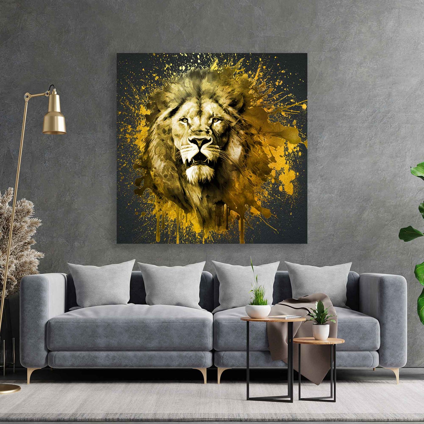 Quadro stampa su tela Leone Gold Pop Art Style
