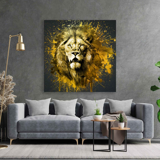 Quadro stampa su tela Leone Gold Pop Art Style