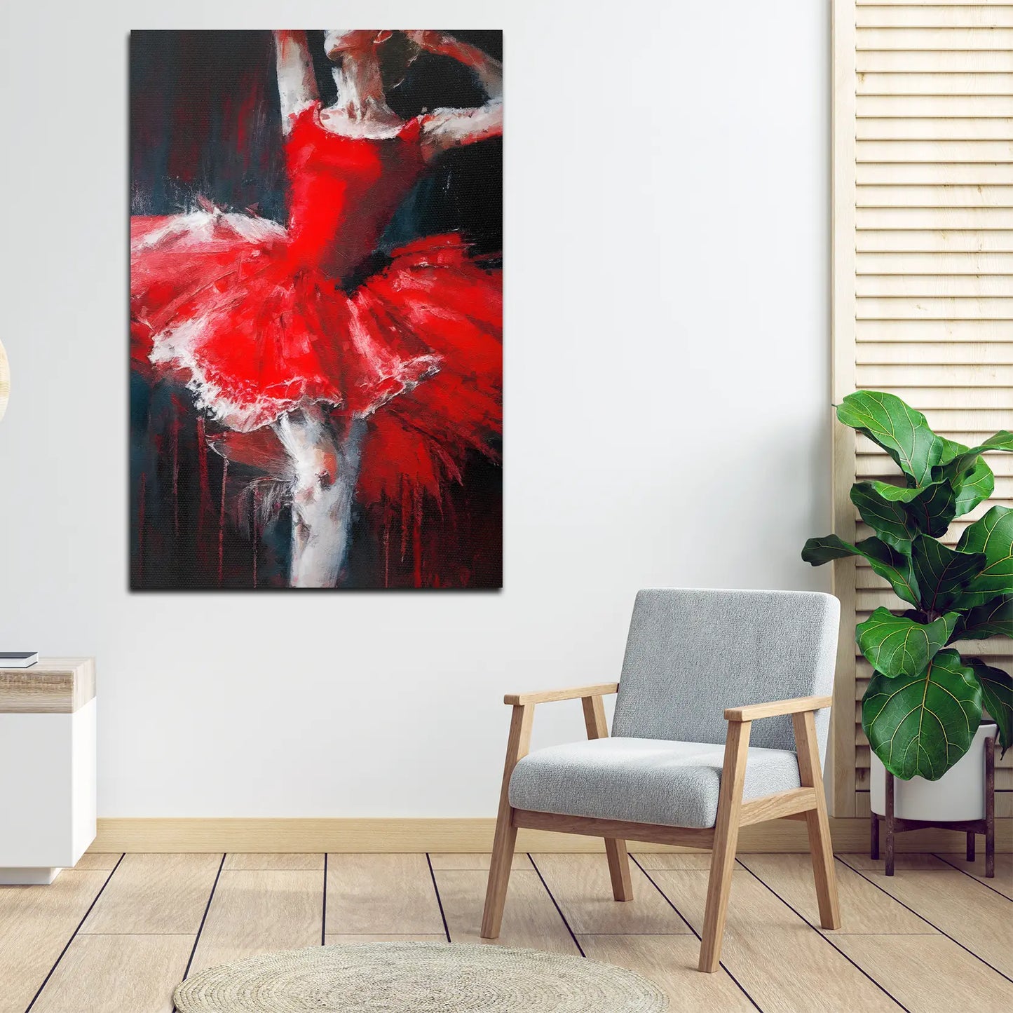 Quadro stampa su tela astratto ballerina con vestito rosso