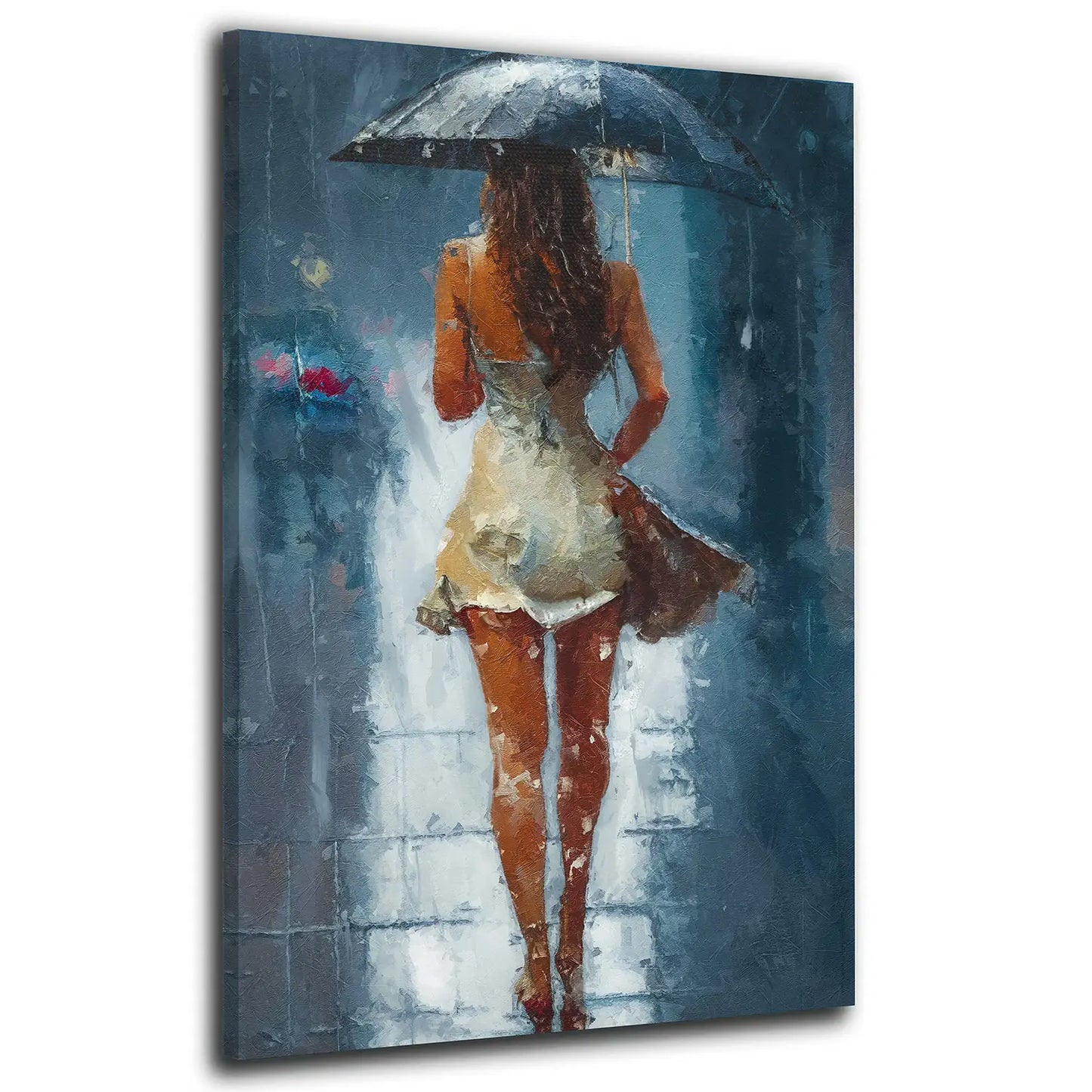 Quadro stampa su tela astratto donna con vestito bianco