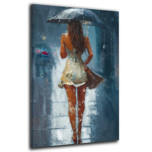 Quadro stampa su tela astratto donna con vestito bianco